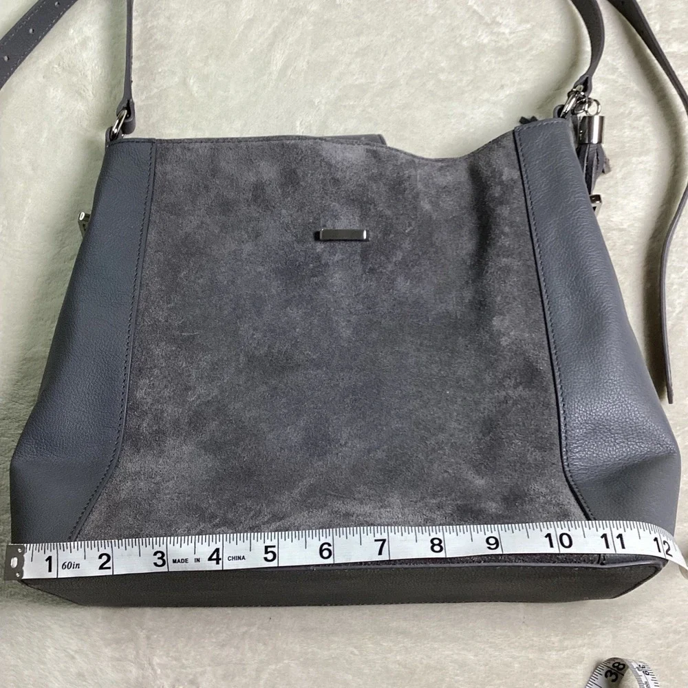 Talbots Grey Leather Suede Shoulder Bag Tassel Shoulder Hobo Charcoal VN5312